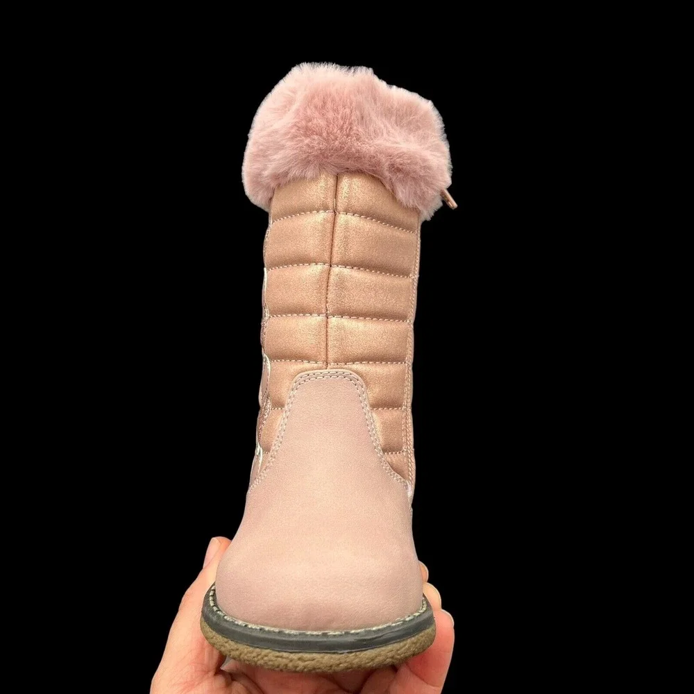 Rachel Toddler Girls Cozy Tall Boots Size 7 Pink Gold Faux Fur Trim Winter Shoes